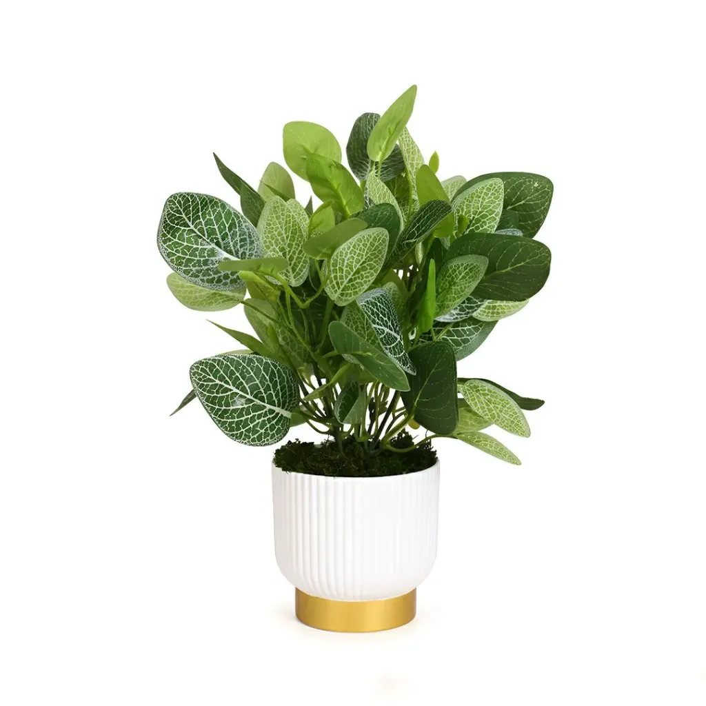 Artificial Mosaic Plant with White Gold Pot