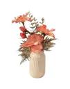 "Coral Serenity" Ribbed Ceramic Vase Arrangement