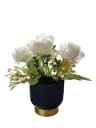 Artificial White Rose With Black & White Pot