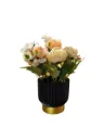Artificial Yellow Rose With Black & White Pot
