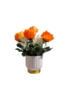 Artificial Orange Rose With Gold & White Pot