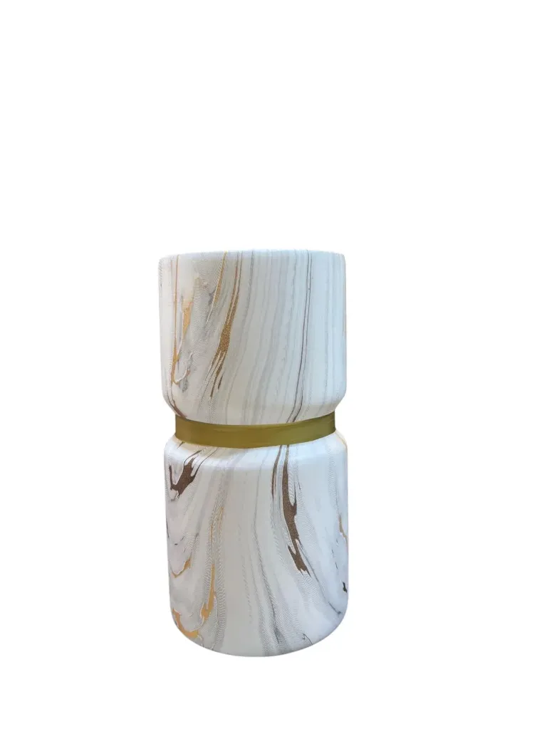Modern White Curved Marble Gold Vase