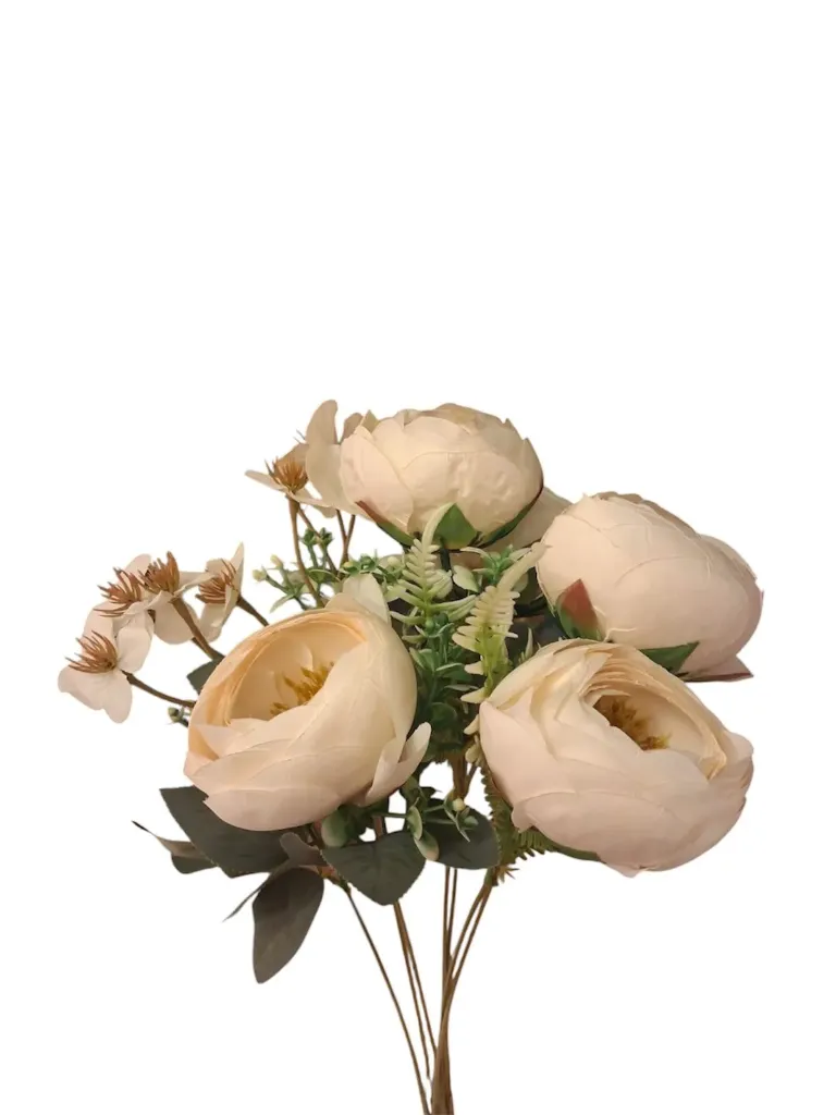 Ivory Tea buttercup peonies & Seeded Eucalyptus Bunch