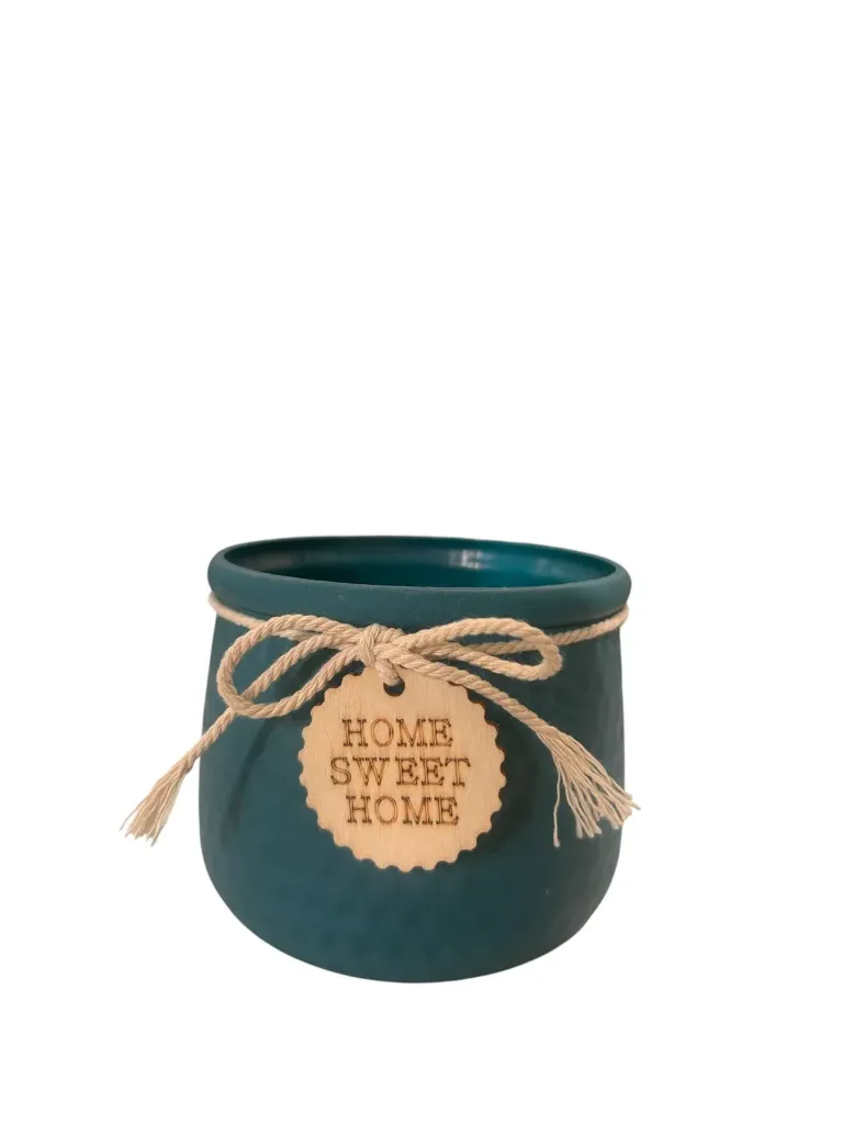 "Home Sweet Home" Teal Plastic Pot